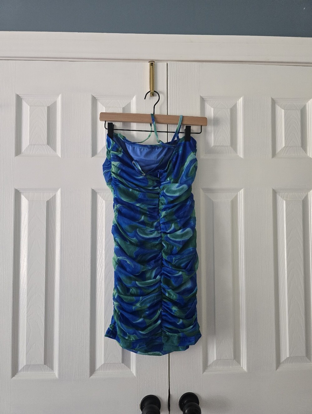 Blue & Green Ruched Mini Slip Dress